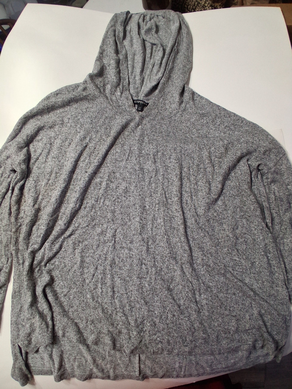 Express Women’s XS/S Gray Marled Hooded Pullover Lightweight Stretch Hoodie